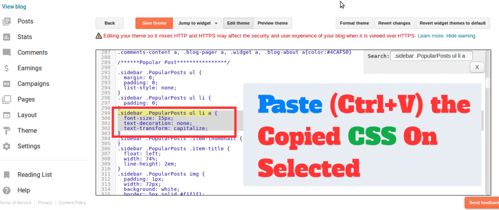 Paste the copied CSS to Selected CSS into Blogger paste the copied css to selected css into blogger